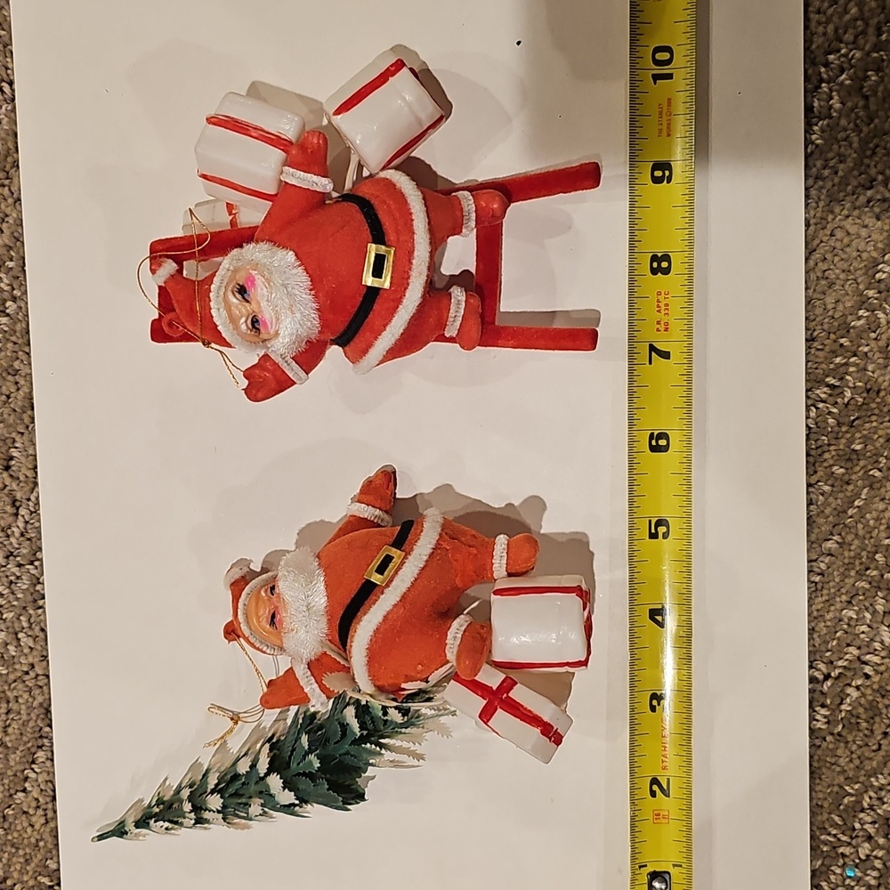Vintage flocked Santa Claus Christmas ornaments Set Of 2